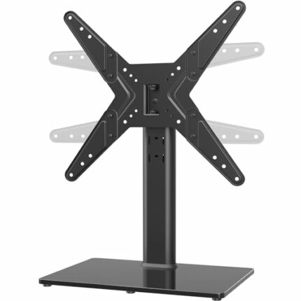 Universal Swivel TV Stand/Base Table Top TV Stand for 21 to 55 inch TVs with 90 Degree Swivel, 4 Level Height Adjustable, Heavy Duty Tempered Gla