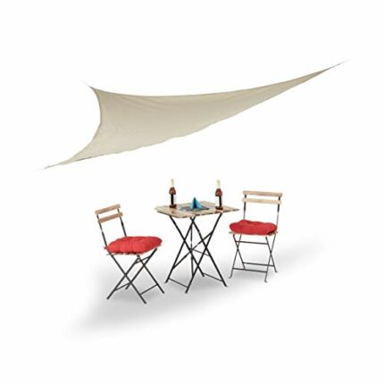 Relaxdays Sun Shade Sail, Triangular, with Tensioning Ropes, for the Garden, Patio, Balcony, Indoors, HxWxD: 3.5 x 3.5 x 3.5 m, Beige, 290x350x0.