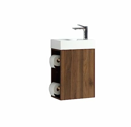 JINDOLI 16“ Small Bathroom Vanity with Sink Combo for Small Space, Small Bathroom Sink Cabinet Set, with with 2 Toliet Paper Holders