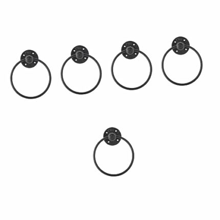 TOPBATHY 5pcs Mount Bar Ringiron Bathroom Style Screws Hardware Hanger Tower Modern Black Hanging Home Rings Retro Matte Stainless Supplies Hand