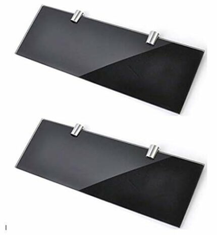 BSM Marketing Set of 2 Black Glass shelves Bathroom Kitchen Bedroom 300mm x 100mm (12" x 4" approx)
