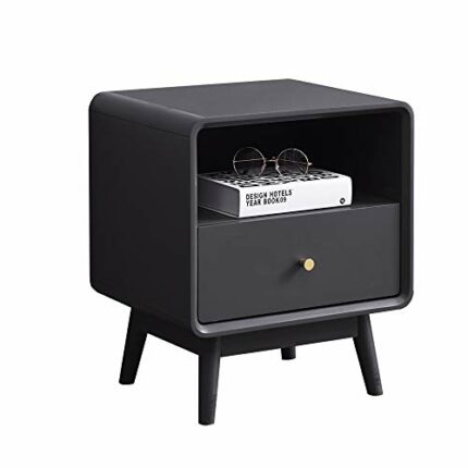FRDTSG All solid wood bedside table bedroom Nordic home wood simple bedside storage cabinet white