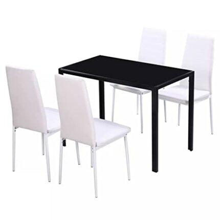 WALNUT Kitchen Tables and Chairs Set Dining Room Table Set for 4 Set Black and White