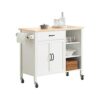 DINGZZ Design Kitchen Trolley with Worktop Kitchen Island Kitchen Cabinet Trolley Sideboard on Wheels White Natural