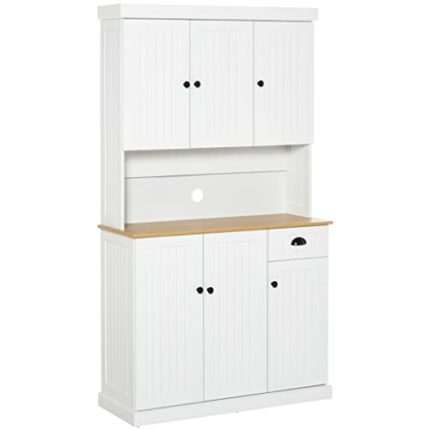DSHGDJF White Storage Cabinet 71" Kitchen Sideboard Self-service Kitchen Pantry With Microwave Stand With Drawers