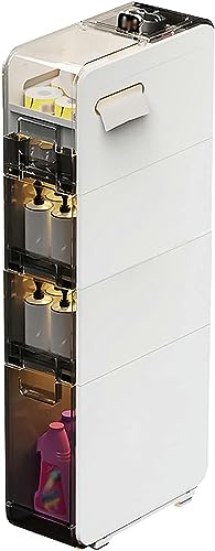 OPSREY Bathroom Narrow Cabinet with Storage Drawer, Rolling Wheel, Small Slim Side Toilet Shelf Organizer Cabinet Plastic, Floor Corner Cabinet,
