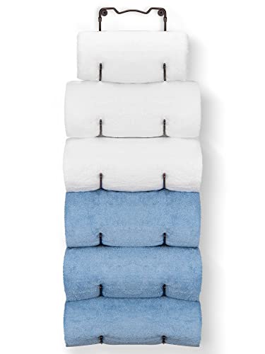 Towel Storage Rack Wall Mounted, Bathroom Towel Rack with 6 Compartments, Hanging Towel Rail Metal Towel Holder Bath Towel Shelf for Large and Sm