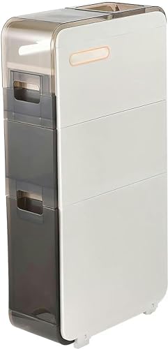 Slim Bathroom Storage Cabinet Free Standing Toilet Paper Holder with Slide Out Drawers and Casters