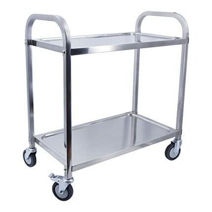 Stainless Steel Kitchen Trolley, 2 Tier Kitchen Utility Service Cart with Locking Wheels for Hotels,Kitchen,Restaurants,Garage (75x40x83.5cm)