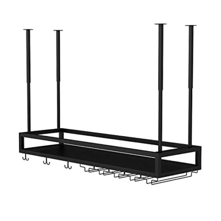 EYLINK Ceiling Wine Glass Rack - Height Width Adjustable Metal Wine Rack with 2 Kinds Glass Holder, Hanging Stemware Goblet Wine Glass Holder, fo