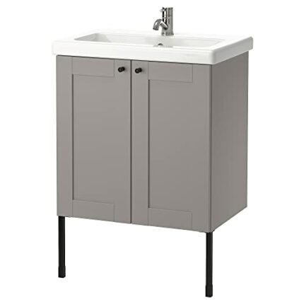 Ikea TVÄLLEN/ENHET wash-basin cabinet with 2 doors, 64x43x87 cm, grey frame/grey Pilkån tap