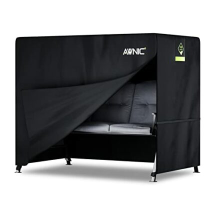 AWNIC 3 Seater Garden Swing Seat Cover Waterproof, 420D Swing Chair Covers Windproof Anti-UV Heavy Duty Fabric Large Outdoor Garden Hammock Cover