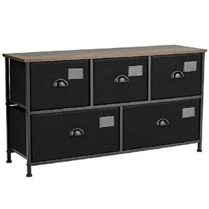 FGHOEV 5-Drawer Dresser Storage Organizer Chest Fabric Drawer W/Labels Black