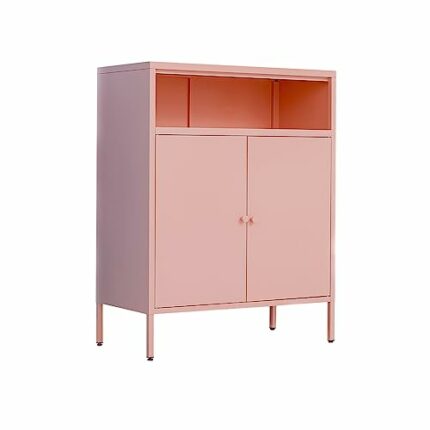 Fumedo 2 Door Metal Storage Accent Cabinet for Bed Room,Living Room,Home,Hotel,Office,Garage,Kitchen,2-Tier,1 Removable Shelf,7.1''H Open Top Spa