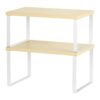 CADUKE Set of 2 Cabinet Kitchen Shelves Stackable Countertop Shelf and Expandable Wood Cabinet Organizer Shelves for Bathroom Study Room, Pale Ye