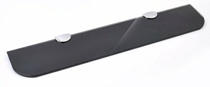 BSM Marketing 500mm x 100mm 6mm Thickness Toughened Gloss Black Glass Shelf for Bathroom Bedroom Office with Large Chrome Finish Shelf Supports