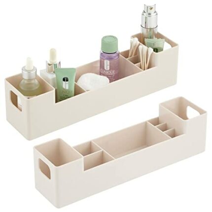 mDesign Set of 2 Medicine Box with Side Handles for The Bathroom – Stackable Pill Box with 7 Compartments for Medicines, Vitamins or Plasters – M
