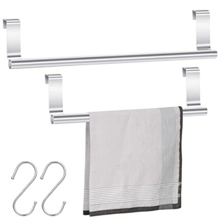 Dacitiery 2pcs Over Door Towel Rail, Installation-fre Stainless Steel Over Cabinet Door Tea Hand Towel Rack, 23.7cm/36cm Silver Towel Bar Holder