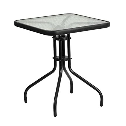 Flash Furniture Square Tempered Glass Metal Table, Clear/Black, 23.5''
