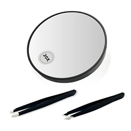 YSDYY 1 pc 20x detail magnifying glass, focused vanity mirror with suction cups, 2 pcs of tweezers, used for makeup, eyebrow trimming, beard and