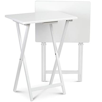 PJ Wood Side Table 2 Set 100% Wood, TV Tray Table, Folding Tables, Snack Table, Coffee Table, Table for Small Space, Living Room, Wood Frame, Whi