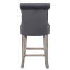 PS Global Clara Barstool Plush Velvet Upholstery With Washed Wooden Oak leg Upholstered for Breakfast Counter, Kitchen Island Home Barstool, Comf