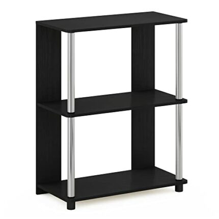 Furinno Simple Design 3-Tier Bookcase/Bookshelf/Display Rack with Stainless Steel Tubes, Engineered Wood, Americano, 60.2(W) x 37.1(D) x 58.9(H)