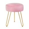 TOUCH-RICH Velvet Footrest Stool Ottoman Round/Square Modern Upholstered Vanity Footstool Side Table Seat Dressing Chair with Golden Metal Leg(Pi