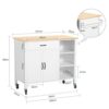 DINGZZ Design Kitchen Trolley with Worktop Kitchen Island Kitchen Cabinet Trolley Sideboard on Wheels White Natural