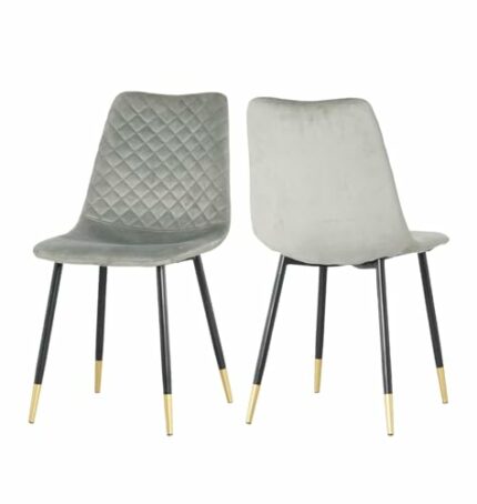 Hallowood Furniture Finley Upholstered Dining Chairs - Set of 2 Dining Chair Grey Velvet Fabric Padded Seat with Sturdy Black Metal Legs - Chairs