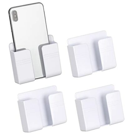 CIOUYAOS 4PCS Wall Mount Phone Holder with Adhesive, Charging Stand Holders with Data Cable Receiving Hole, Multipurpose Control Storage Box for
