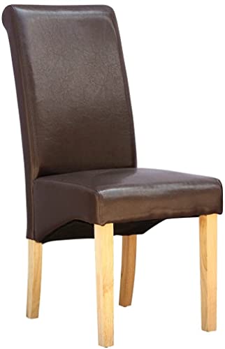Roll / Scroll Back Faux Leather Dining Room Chair - BROWN SINGLE CHAIR exclusive to AVAILABLEBEDS
