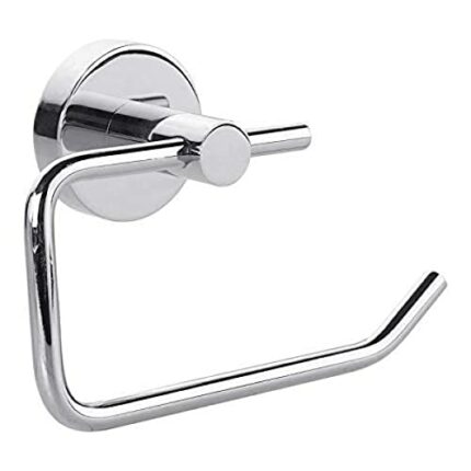 tesa SMOOZ Toilet Paper Holder - No Drill Chrome Plated Metal Toilet Roll Holder without Lid for Bathrooms and Guest Toilets - Includes Removable