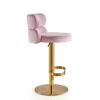 Pink Velvet Swivel Barstools Set of 2 Counter Bar Chair Adjustable High Bar Stools with Backs Armless Kitchen Island Hight Stainless Steel Titani