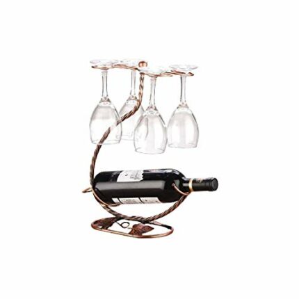 KXDCZ Iron Wine Rack- Elegant Freestanding Stemware Holder Stand With 4 Hooks, for Home and Bar Storage and Artistic Tabletop Display