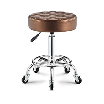 JHKZUDG Swivel Stool with Wheels, PU Leather Round Rolling Stools,Height Adjustable Work Task Chair,Office Desk Stool,for Spa/Salon/Tattoo Work,m