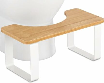 Metal with Wood Squatting Toilet Stool, 7 Inch Bathroom Poop Stool for Adults, Waterproof and Anti-Slip Potty Stool, Healthy Portable Toilet Stoo
