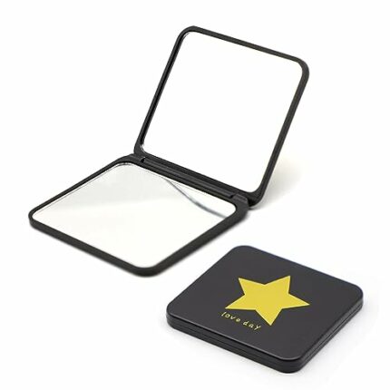 CHEERYMAGIC Portable Folding Mirror, Little Travel Mirror Pocket Compact Makeup Mirror for Make Up Hair Styling and Shaving 7 x 6.5cm Black A4MNS