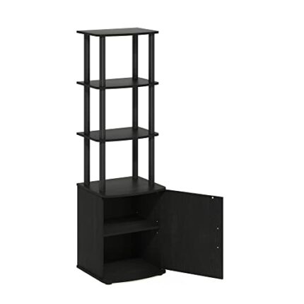 Furinno 3-Tier Tall TV Entertainment Side Table Display Rack with Storage Cabinet, Made from Wood, Blackwood/Black