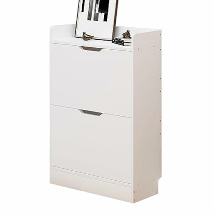 Free Standing Shoe Cabinet Tipping Bucket Shoe Rack Organizer with Flip Drawers, Modern Entryway Shoe Storage with Top Display, Narrow Slim Hidde