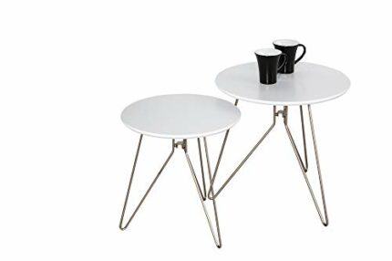 ASPECT Alegro Set of 2 Wooden Round Side Coffee End Lamp Table-White, Wood 48x48x45 cm