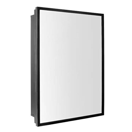Movo Medicine Cabinet with Mirror,20" W x 26" H Black Framed Single-Door Medicine Mirror Cabinet,Recess or Wall Mount Bathroom Mirror Medicine Ca