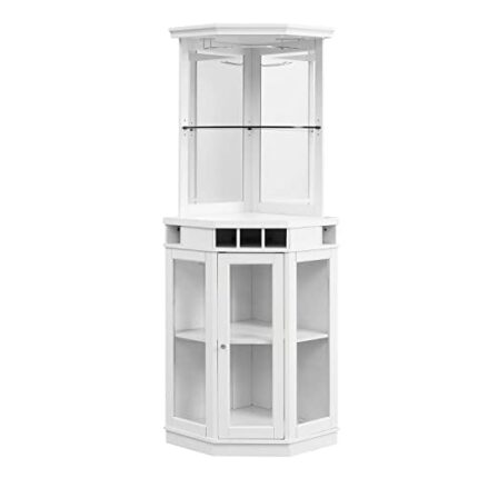 Home Source Dining Room or Lounge Corner Bar Cabinet for Liquor and Glasses with Wood Frame and Wine Rack