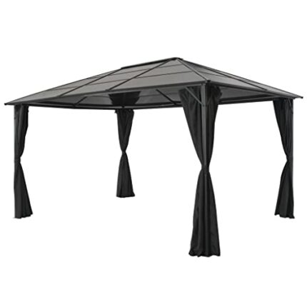 vidaXL Gazebo with Curtain Aluminium 4x3x2.6m Black Patio Party Tent Marquee