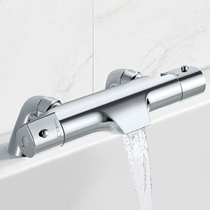 Solepearl Thermostatic Bath Shower Mixer Bar Tap, 38℃ Thermostatic Bathtub Shower Mixer Valve with Waterfall Bath Filler Spout, Exposed Solid Bra