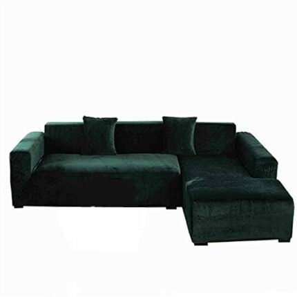 DH-Link Plush Sofa Cover for 3 Cushion Couch, Velvet Couch Cover Stretch Recliner Chair Cover Furniture Sofa Loveseat Cover Protector (Dark Green