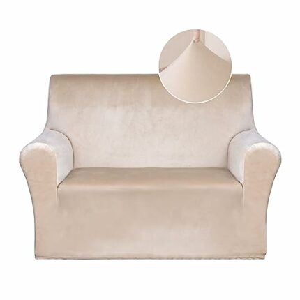 Pretty Jolly Spandex Loveseat Cover Super Soft 1-piece Beige Slipcover for Loveseats Stretch Universal Couch Cover for Living Room Easy Fit Washa