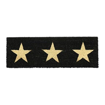 Relaxdays Three Stars Print Welcome Doormat Rubber, 75 x 25 cm, Door Mat Inside & Outside, Non-Slip, Coir/Black, Polyvinyl Chloride