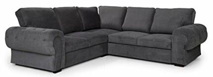 Corner Sofa Bed Horizon Grey Velour Fabric Full Back Cushions