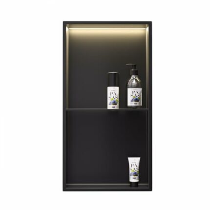 Bernkot Stainless Steel Shower Niche 24" X 12" Matte Black Double Shelves with Led Light No Tile Needed Recessed Shower Shelf for Bathroom